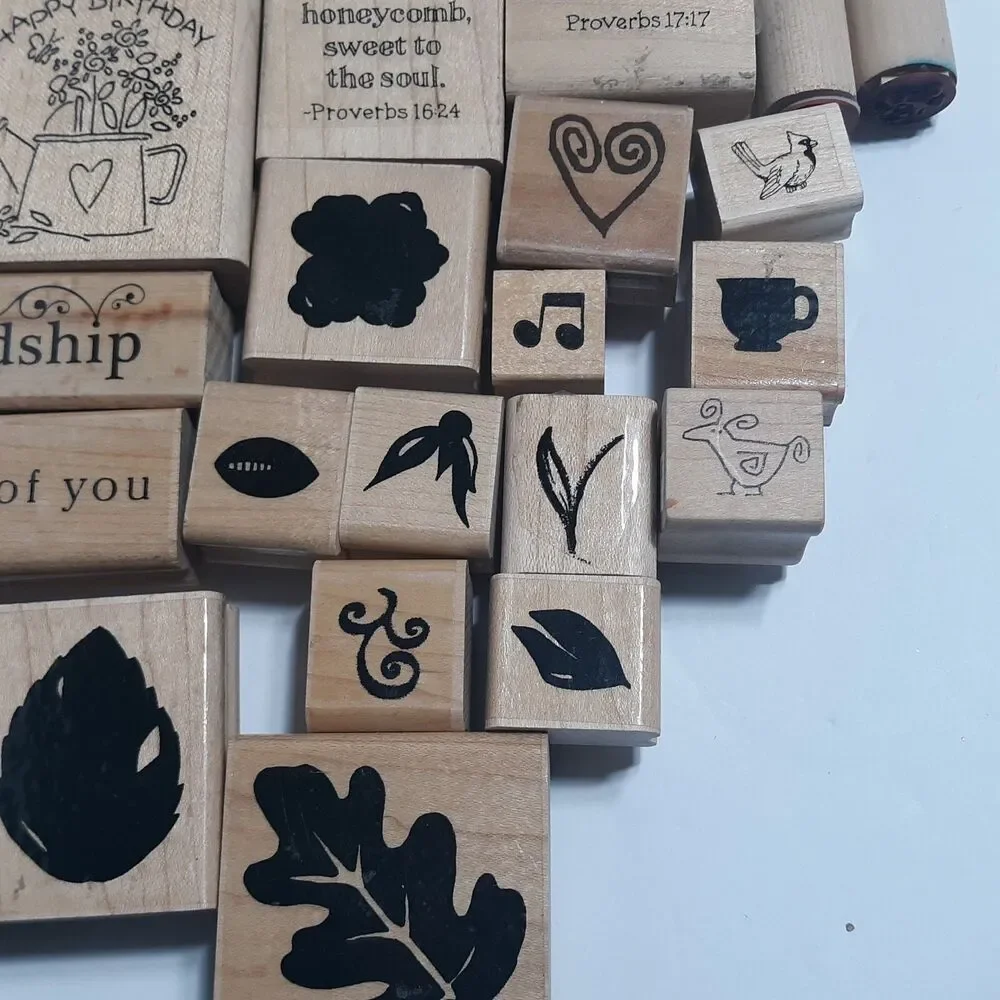 Lot of 32 Assorted Rubber Stamps Coffee Thank You Fall Holiday Words Greetings